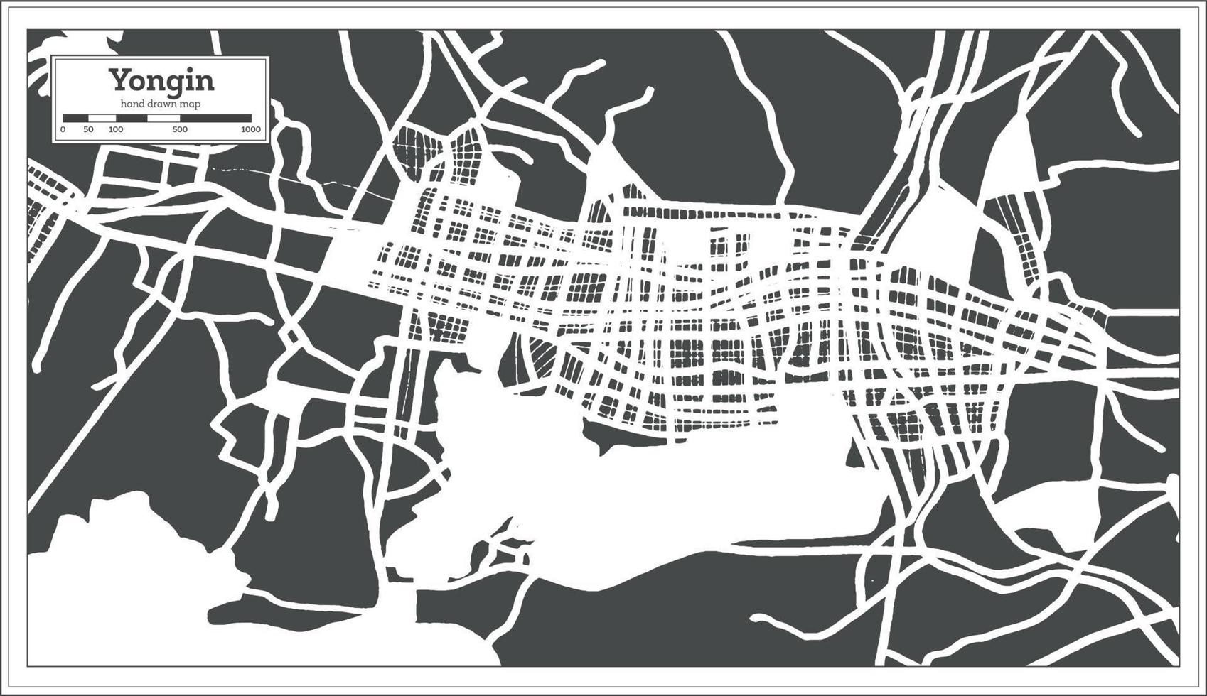 mapa de la ciudad de yongin corea del sur en estilo retro. esquema del mapa. vector