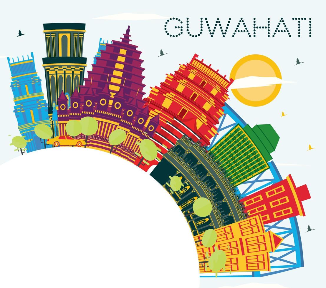 Guwahati India City Skyline with Color Buildings, Blue Sky and Copy Space. vector