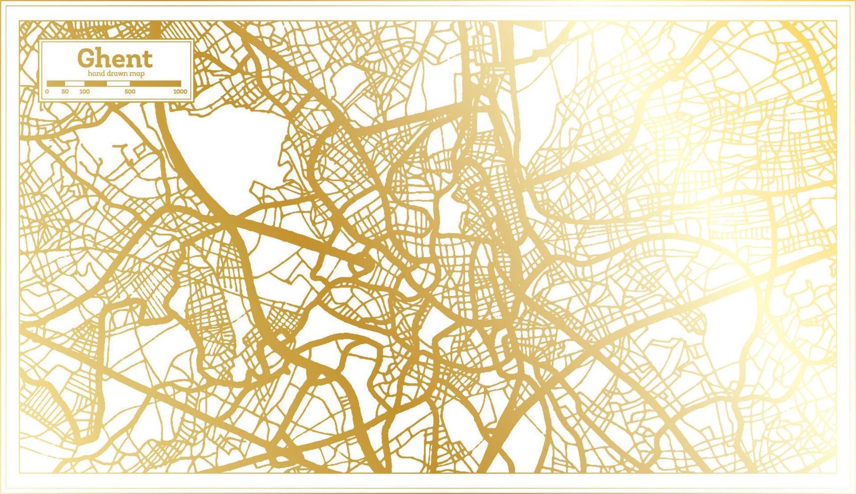 Ghent Belgium City Map in Retro Style in Golden Color. Outline Map. vector