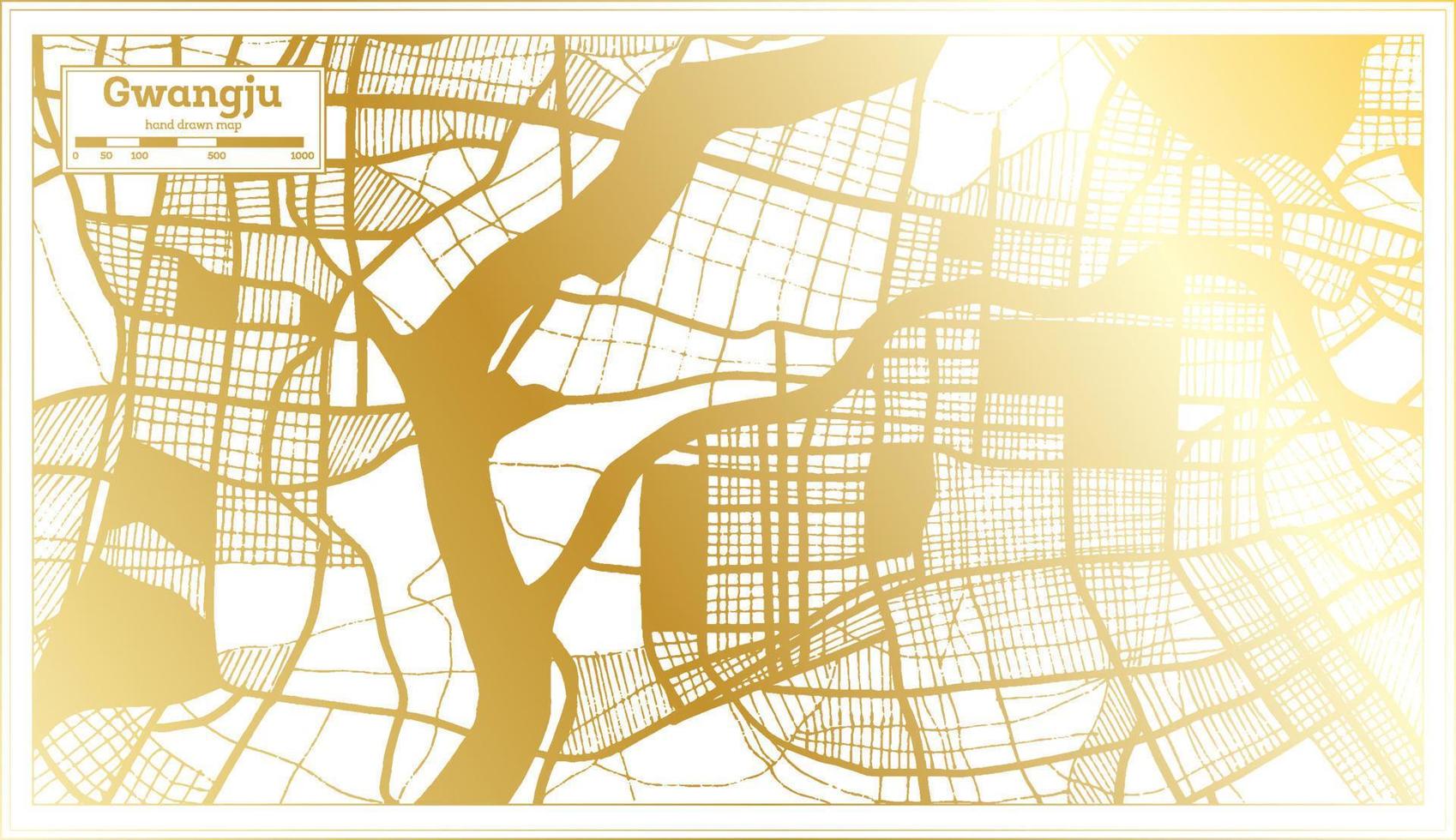 Gwangju South Korea City Map in Retro Style in Golden Color. Outline Map. vector