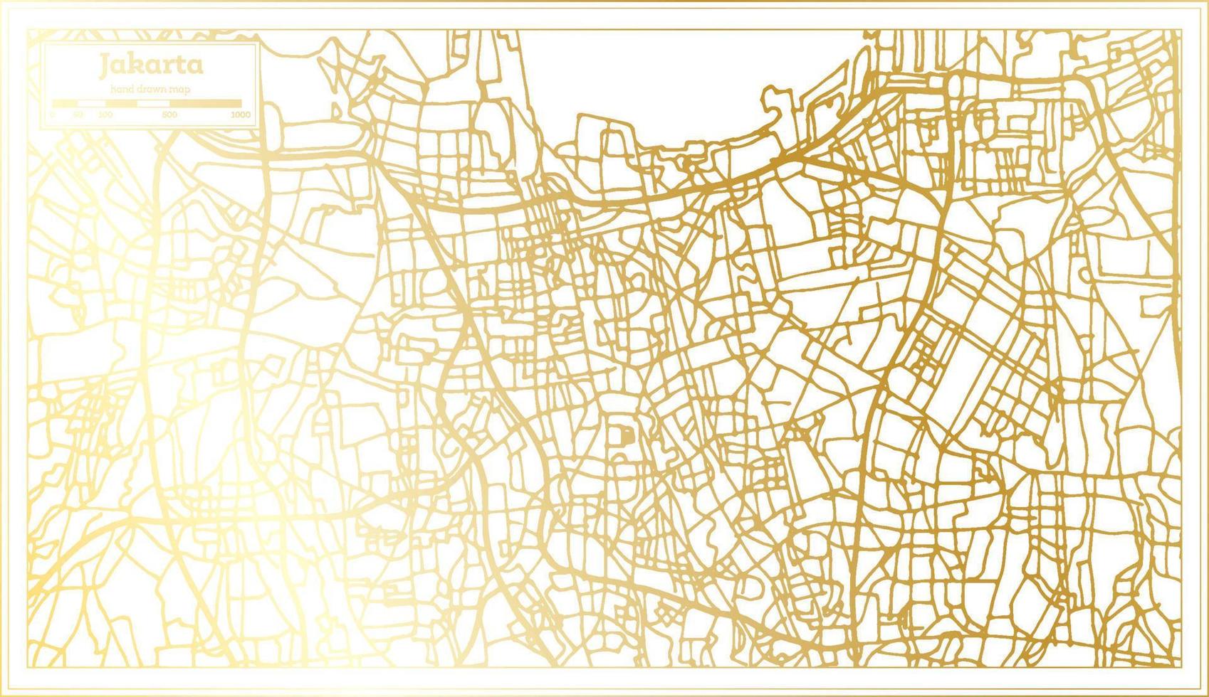 Jakarta Indonesia City Map in Retro Style in Golden Color. Outline Map. vector