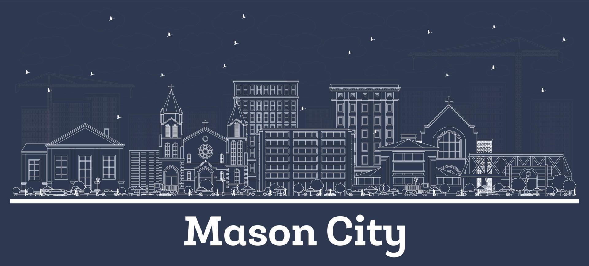 Outline Mason City Iowa Skyline with White Buildings. vector