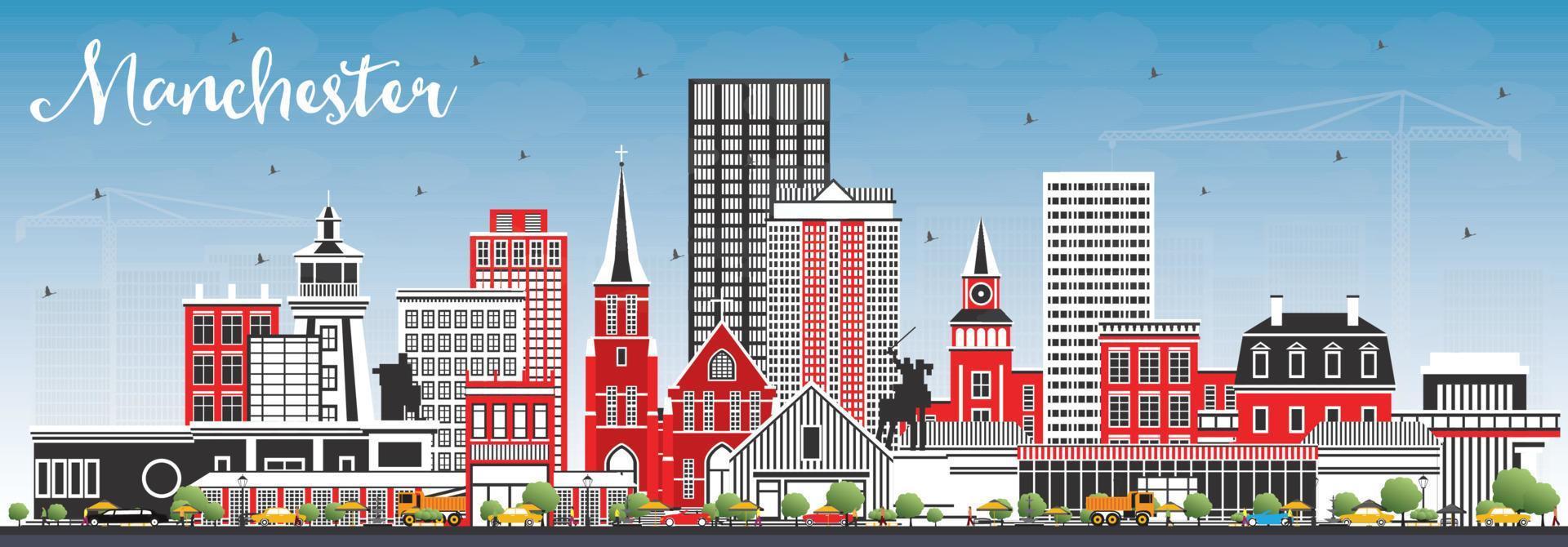 Manchester New Hampshire City Skyline with Gray Buildings and Blue Sky. vector