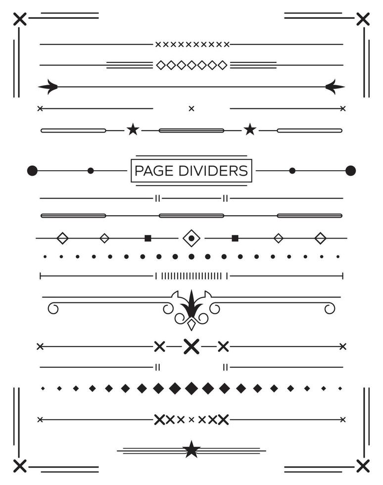 conjunto de separadores de página decorativos retro y elementos de diseño. vector