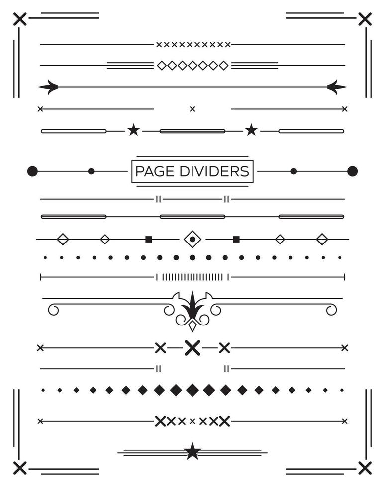 Set of Retro Decorative Page Dividers and Design Elements. vector