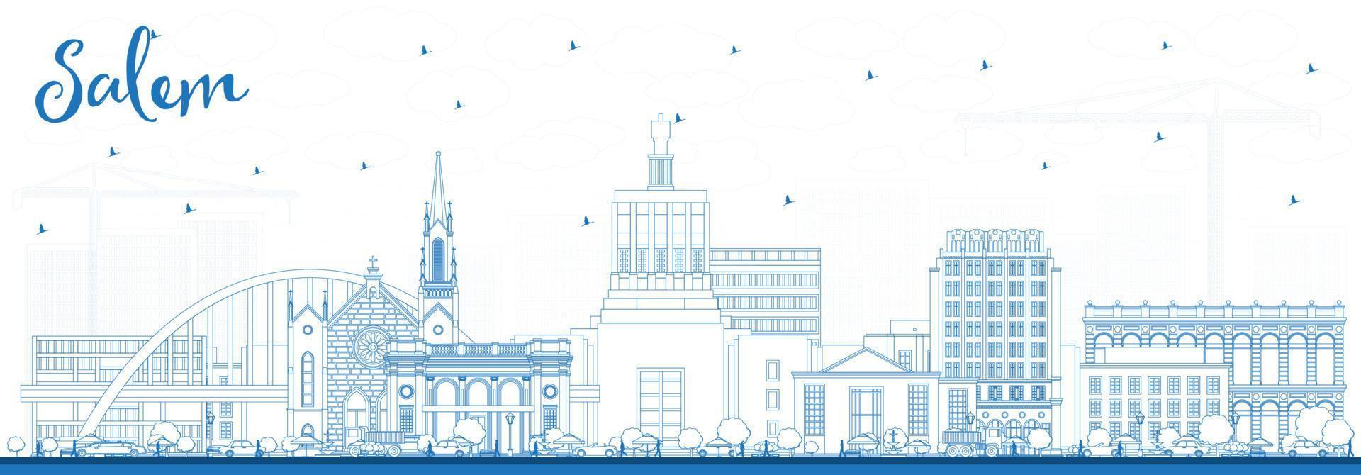 Outline Salem Oregon City Skyline with Blue Buildings. vector