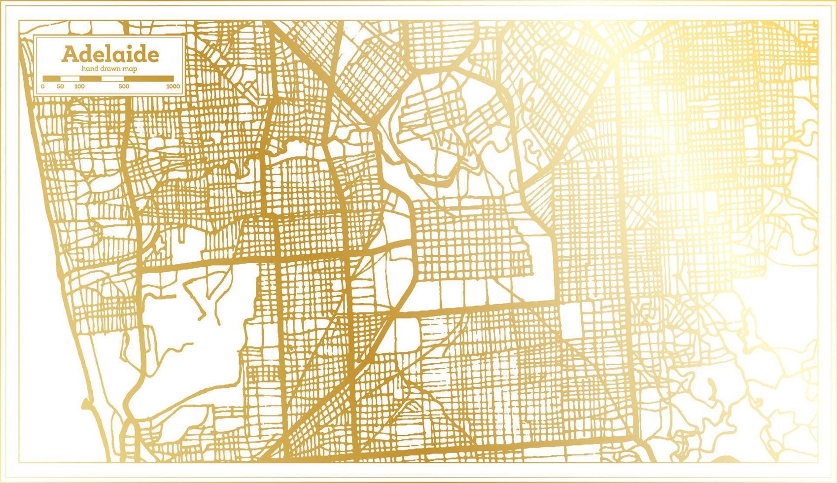 Adelaide Australia City Map in Retro Style in Golden Color. Outline Map. vector