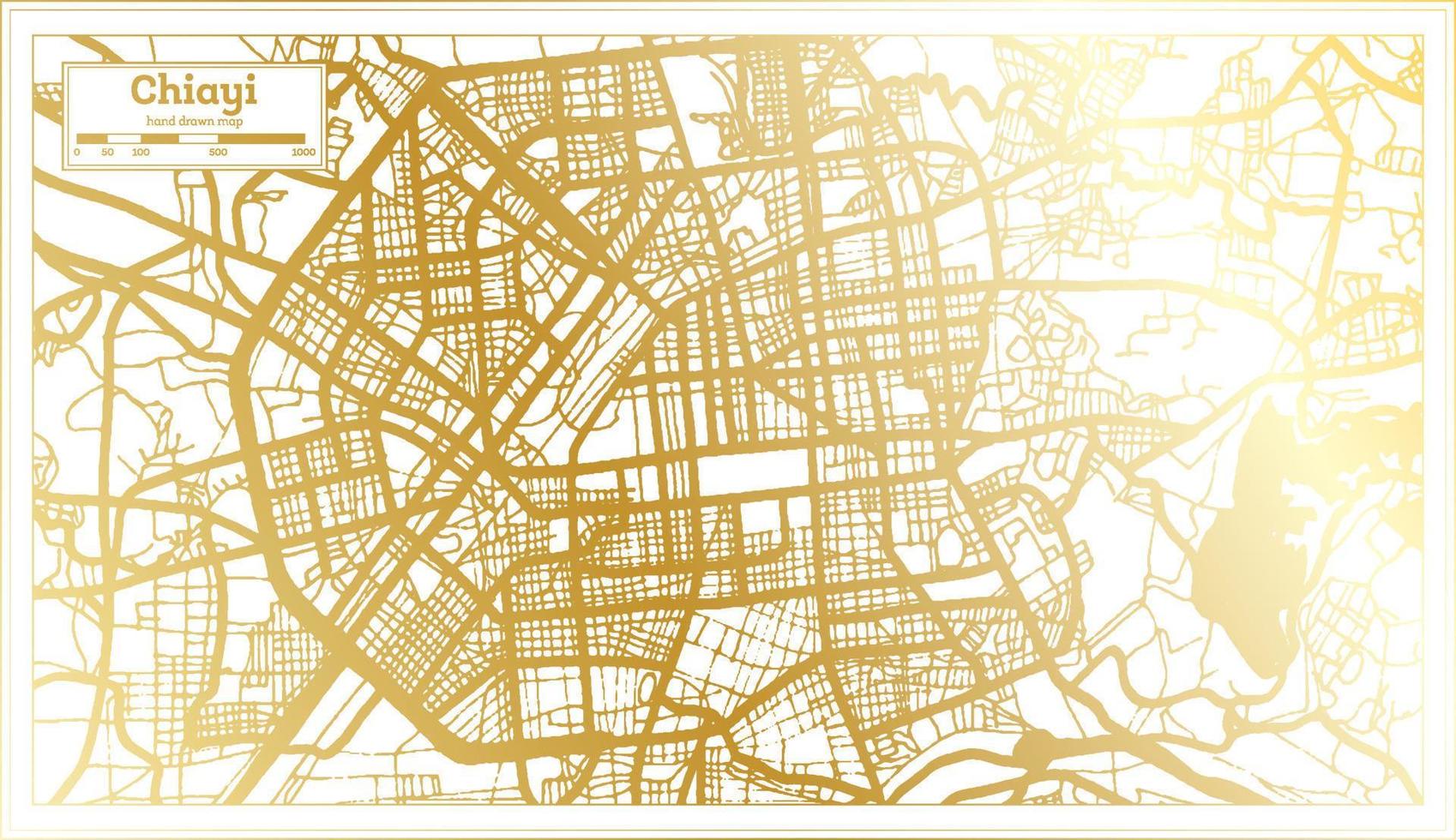 mapa de la ciudad de chiayi taiwán en estilo retro en color dorado. esquema del mapa. vector