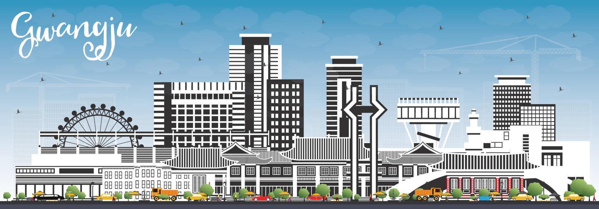 Gwangju South Korea City Skyline with Color Buildings and Blue Sky. vector