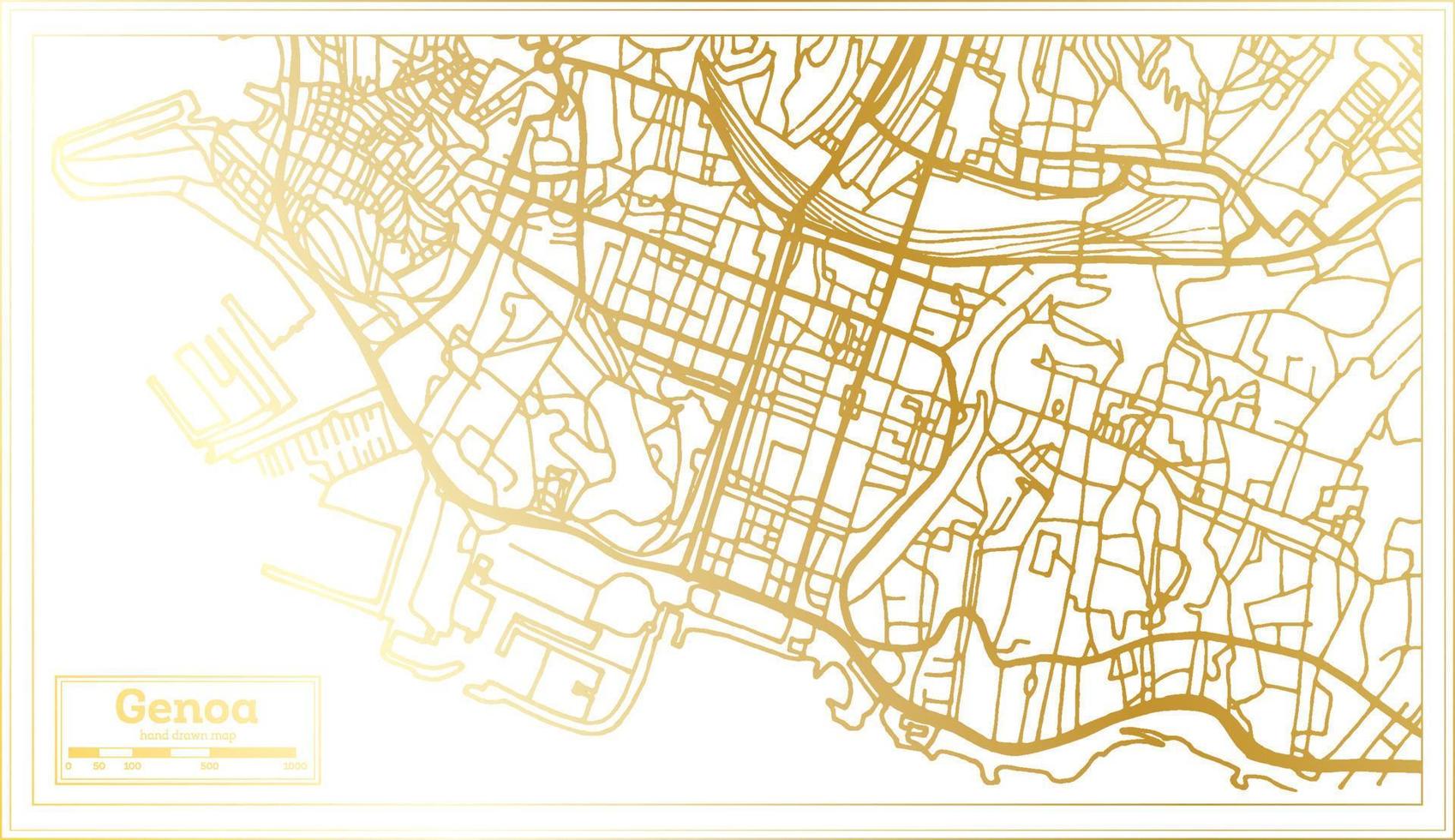 Genoa Italy City Map in Retro Style in Golden Color. Outline Map. vector