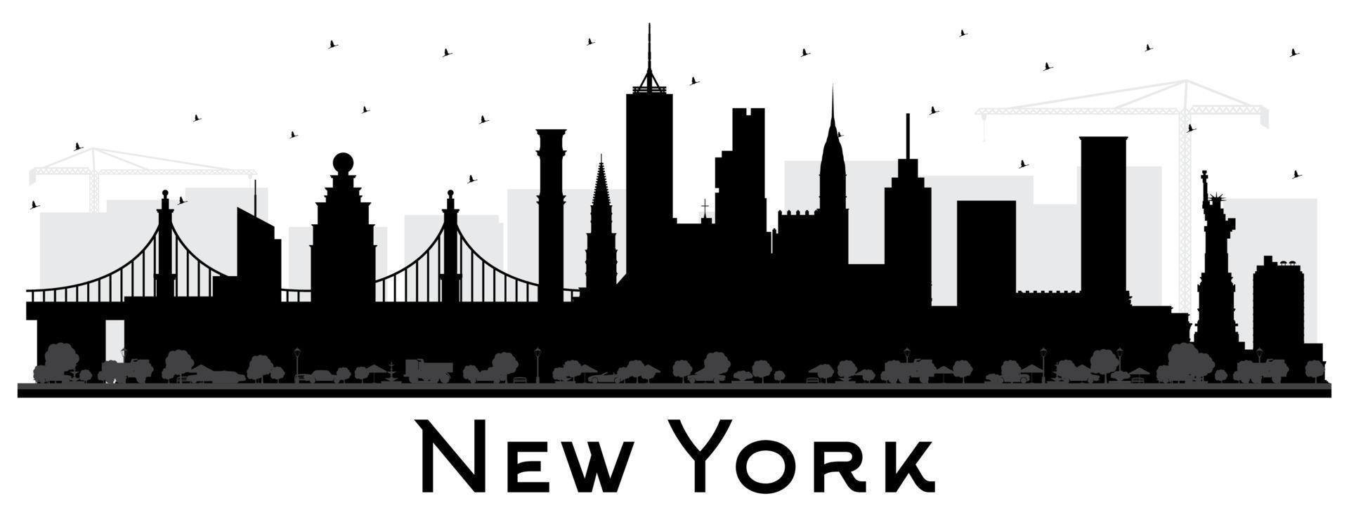 New York USA City Skyline Silhouette with Black Buildings Isolated on White. vector