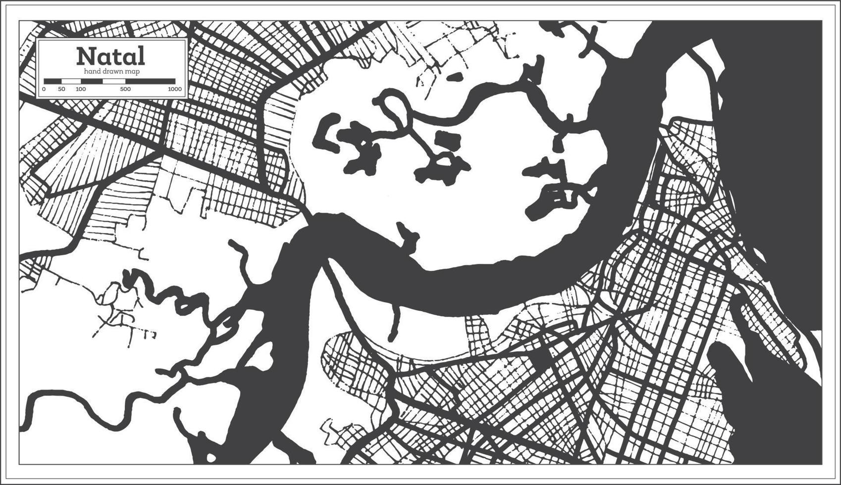 mapa de la ciudad de brasil natal en color blanco y negro en estilo retro. esquema del mapa. vector