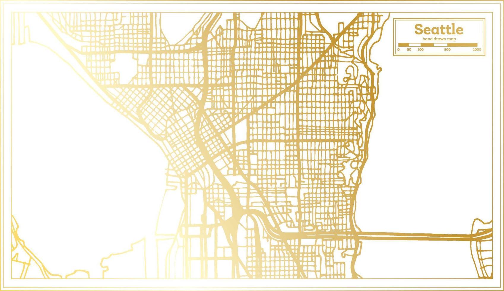 Seattle USA City Map in Retro Style in Golden Color. Outline Map. vector