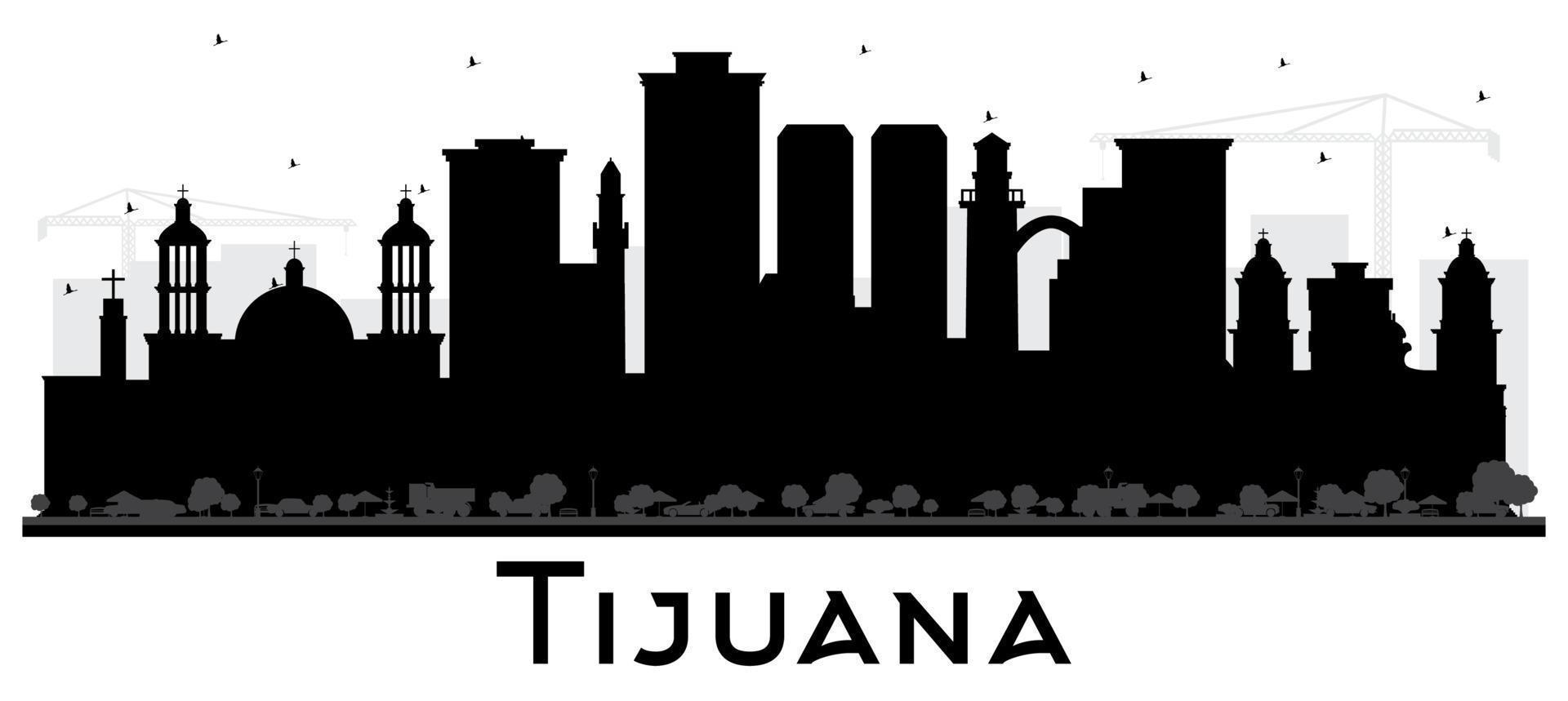 Tijuana Mexico City Skyline Silhouette with Black Buildings Isolated on White. vector