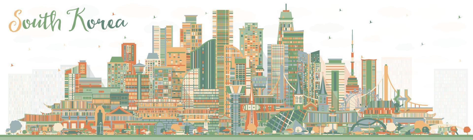 South Korea City Skyline with Gray Buildings. vector