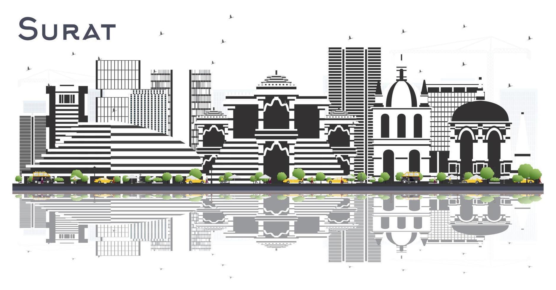 Surat India City Skyline with Color Buildings and Reflections Isolated on White. vector