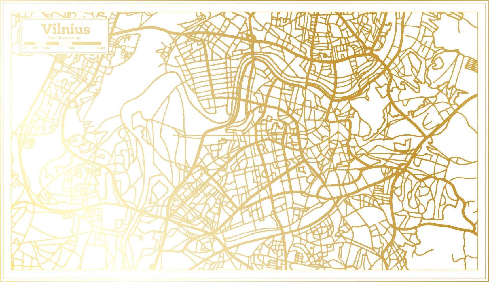 Vilnius Lithuania City Map in Retro Style in Golden Color. Outline Map. vector