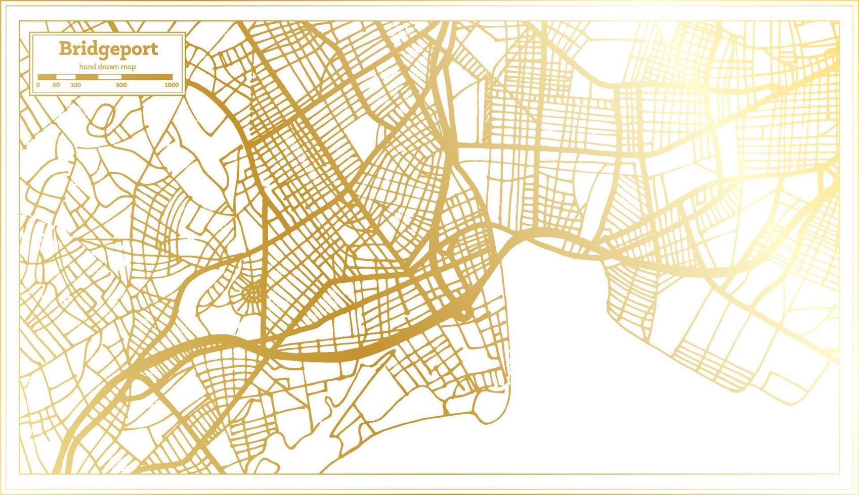 mapa de la ciudad de bridgeport usa en estilo retro en color dorado. esquema del mapa. vector