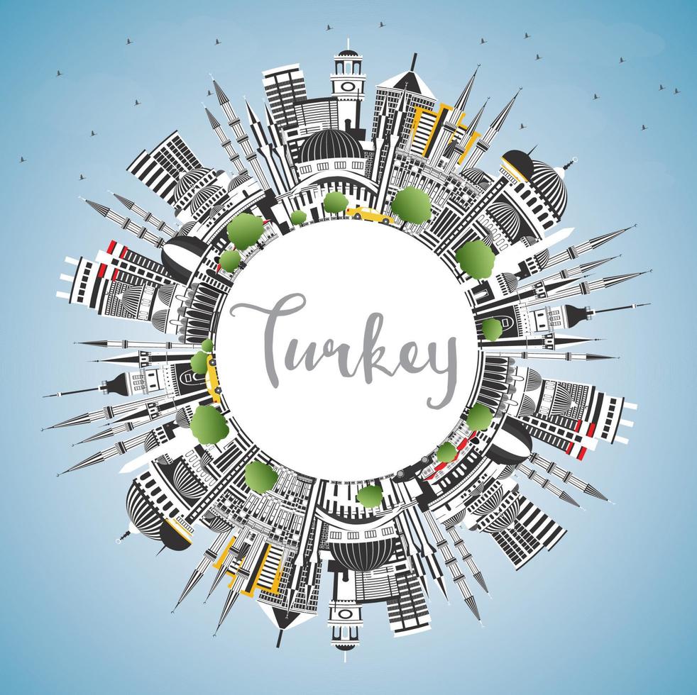 Turkey City Skyline with Gray Buildings, Blue Sky and Copy Space. vector