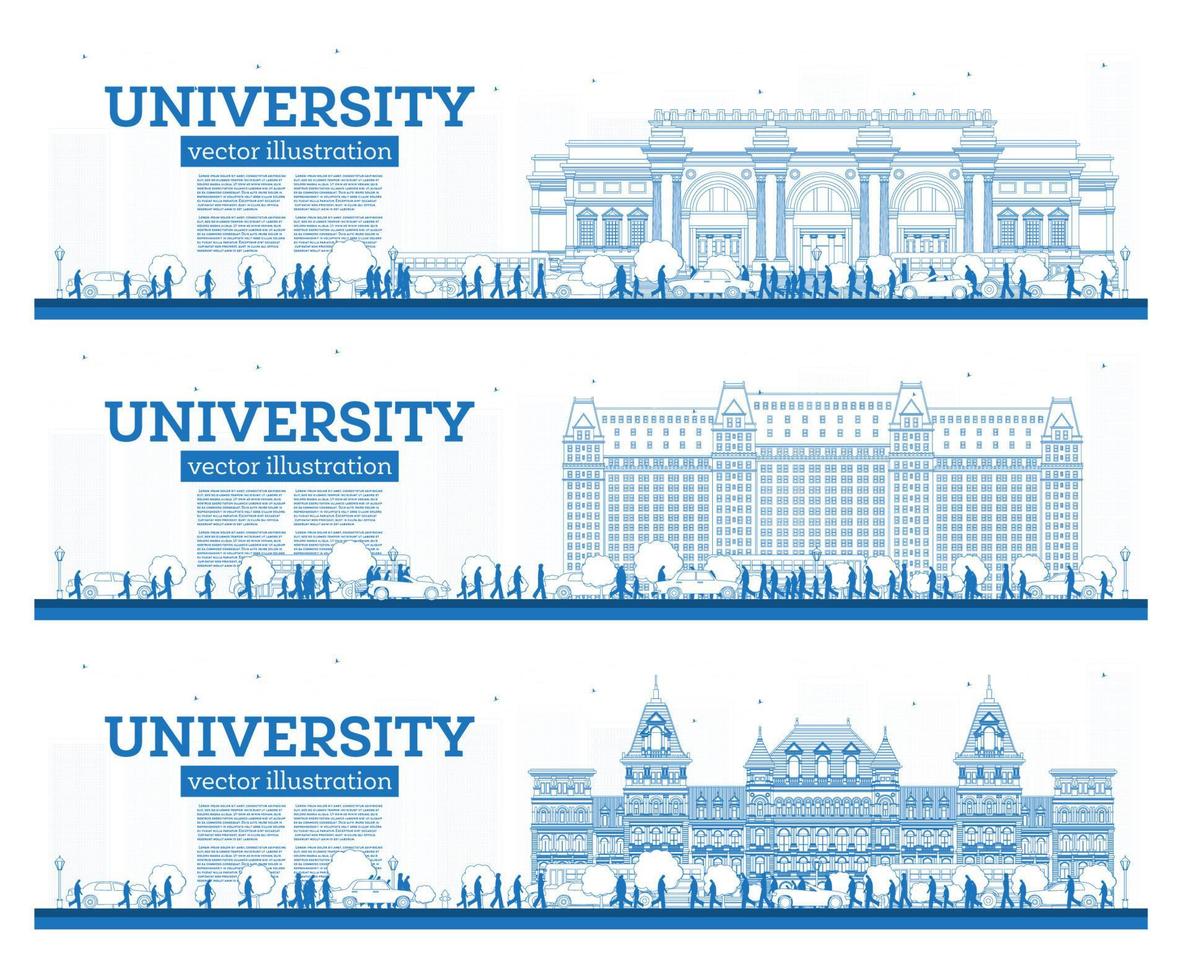 esbozar el conjunto del campus universitario. estudiar pancartas. vector