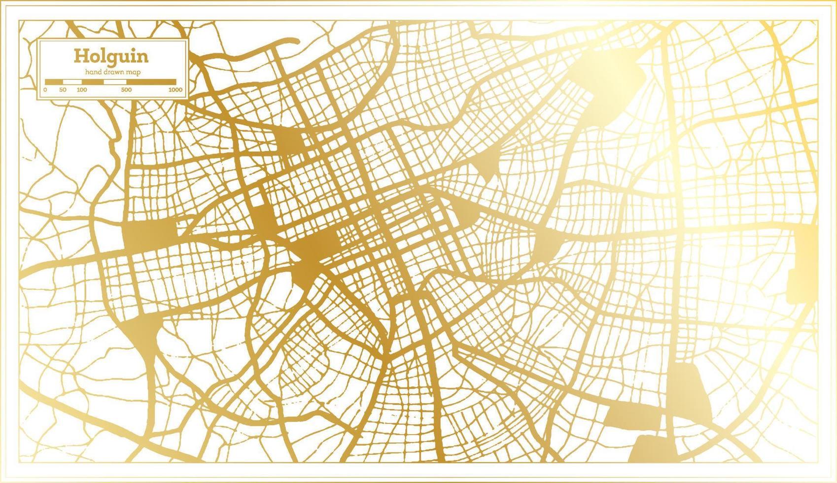 Holguin Cuba City Map in Retro Style in Golden Color. Outline Map. vector