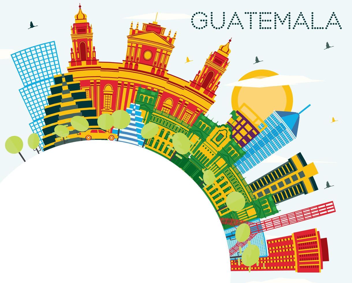 horizonte de la ciudad de guatemala con edificios de color, cielo azul y espacio para copiar. vector