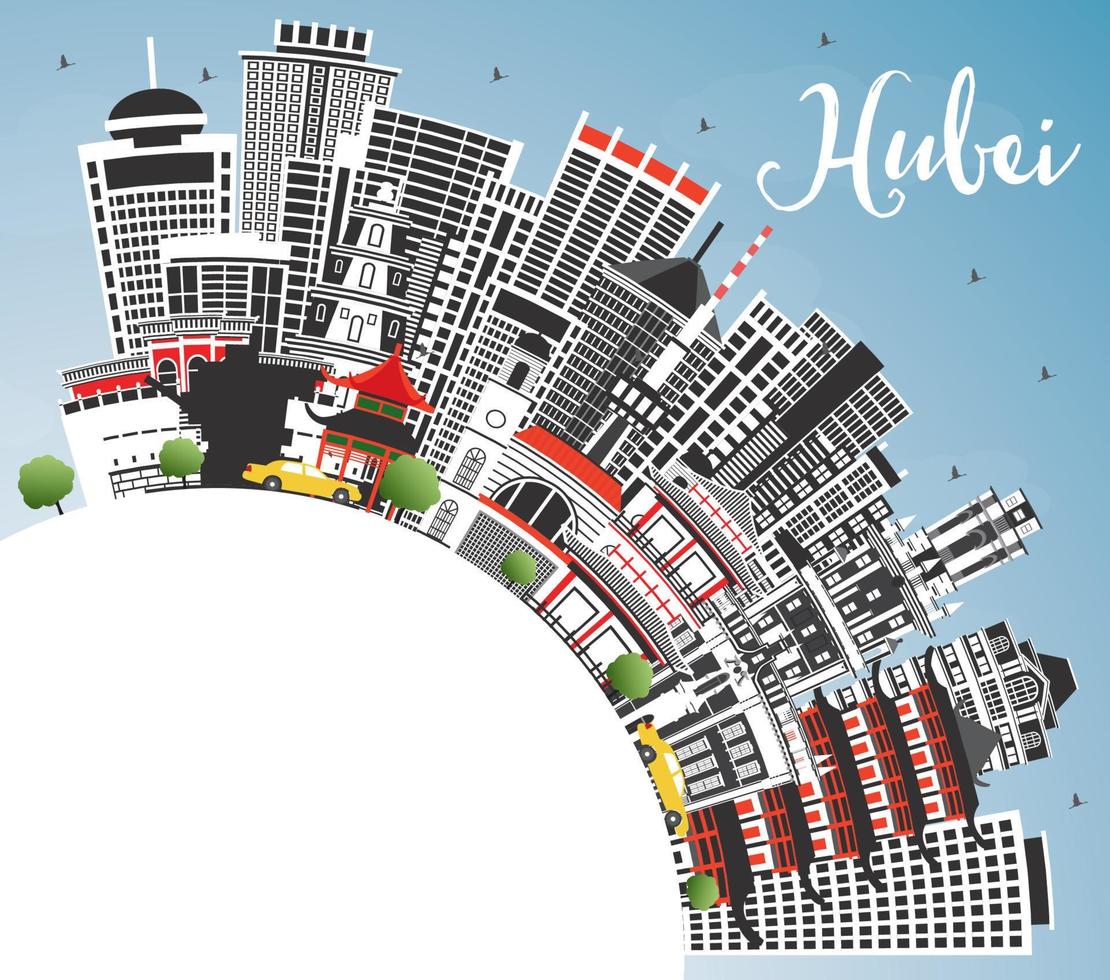 Hubei Province in China. City Skyline with Gray Buildings, Blue Sky and Copy Space. vector