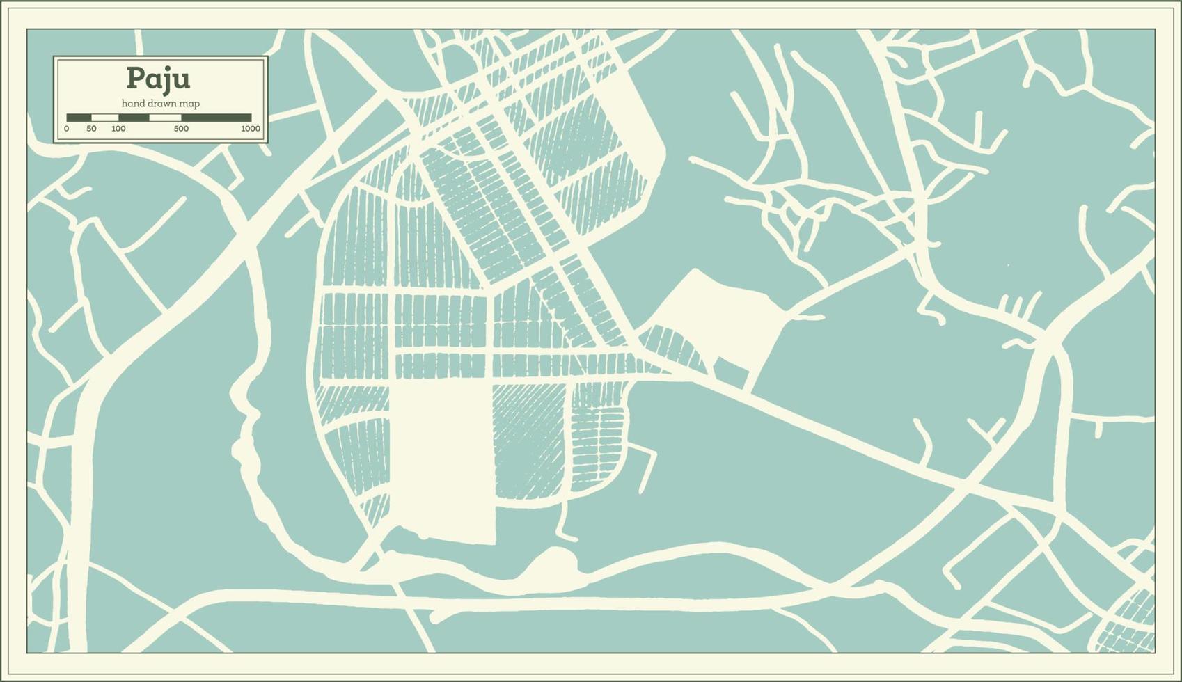 Paju South Korea City Map in Retro Style. Outline Map. vector