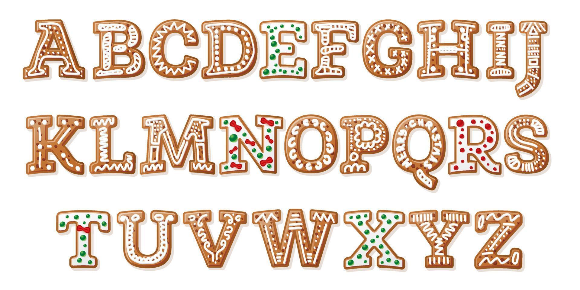 Gingerbread Alphabet Isolated on White. English Letters. vector