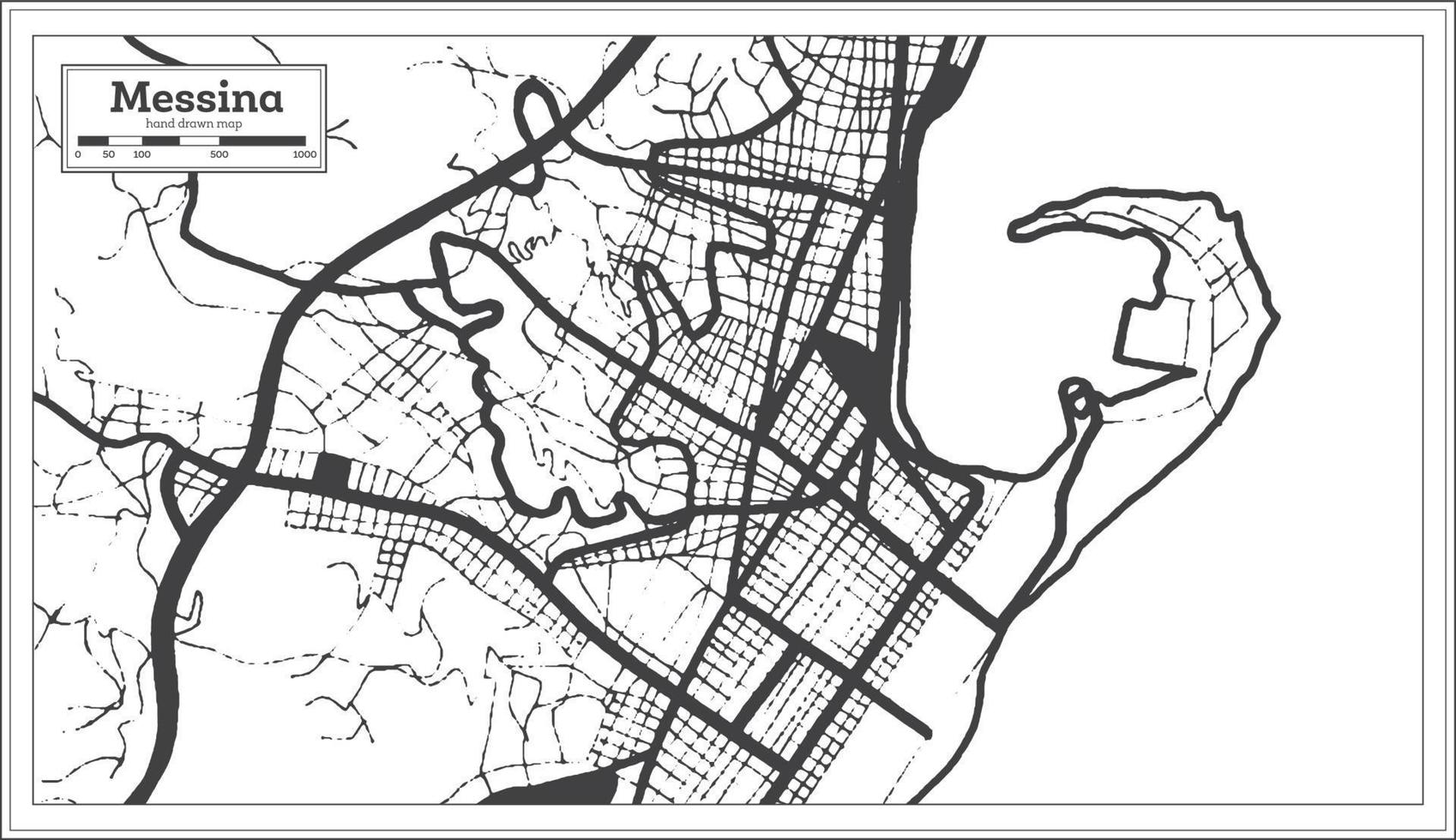 messina mapa de la ciudad de italia en color blanco y negro en estilo retro. esquema del mapa. vector