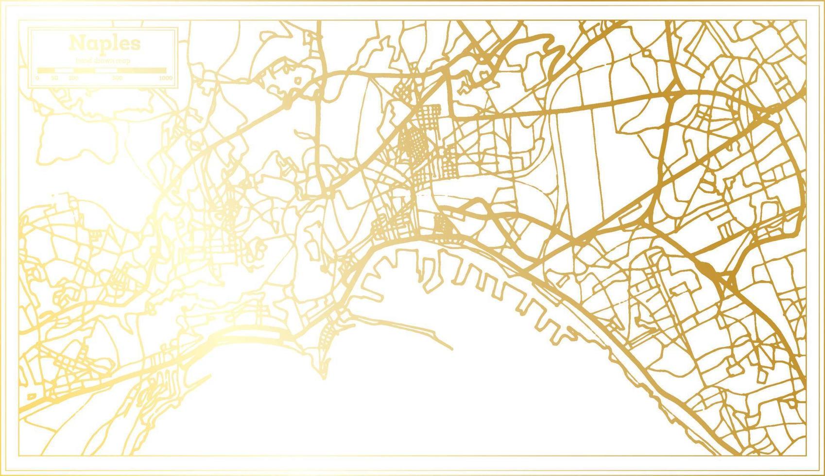 mapa de la ciudad de nápoles italia en estilo retro en color dorado. esquema del mapa. vector