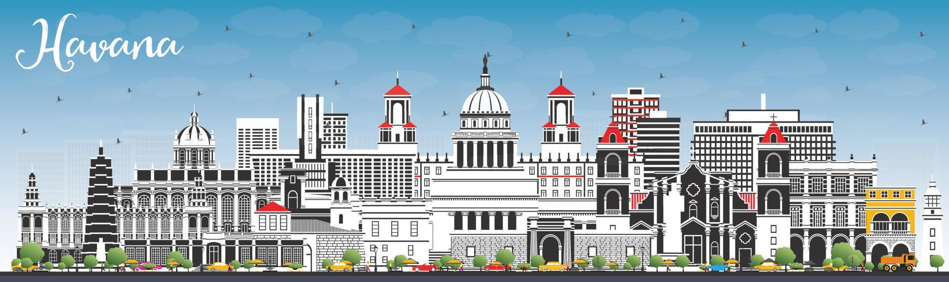 Havana Cuba City Skyline with Color Buildings and Blue Sky. vector