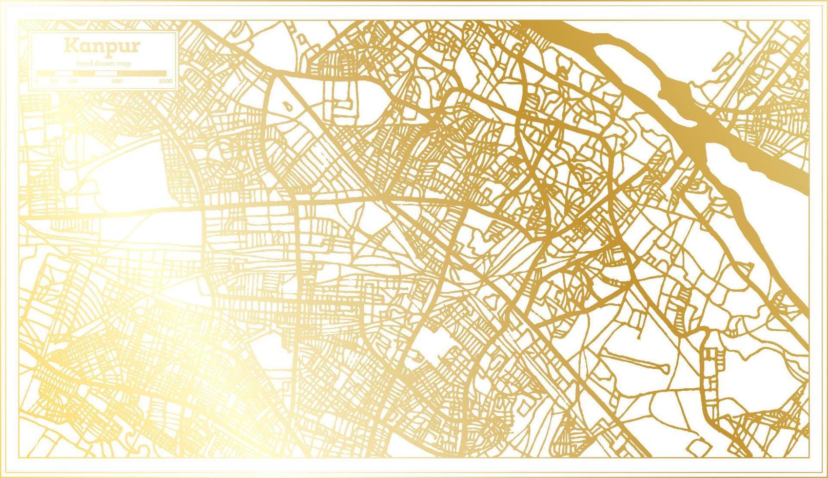 mapa de la ciudad de kanpur india en estilo retro en color dorado. esquema del mapa. vector