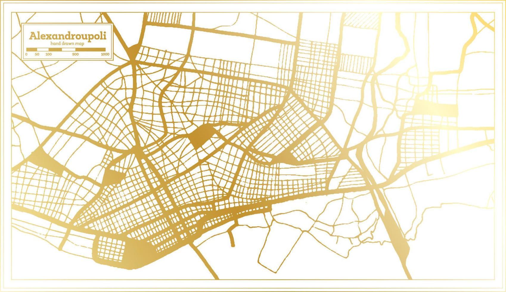 mapa de la ciudad de alexandroupoli grecia en estilo retro en color dorado. esquema del mapa. vector