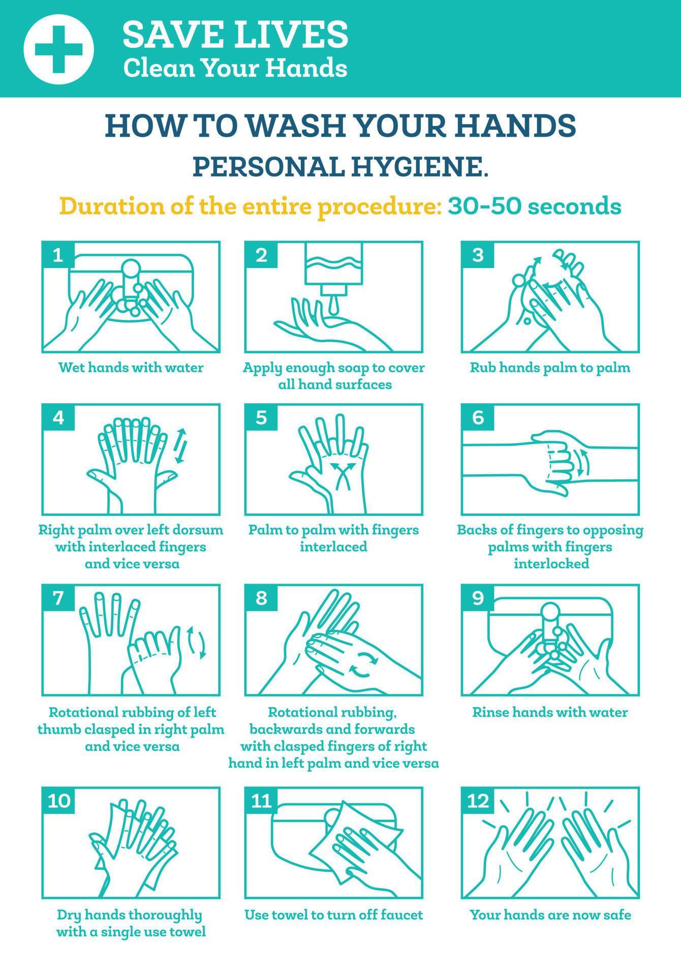 How to Wash Your Hands. Step by Step Infographic Poster. Personal ...
