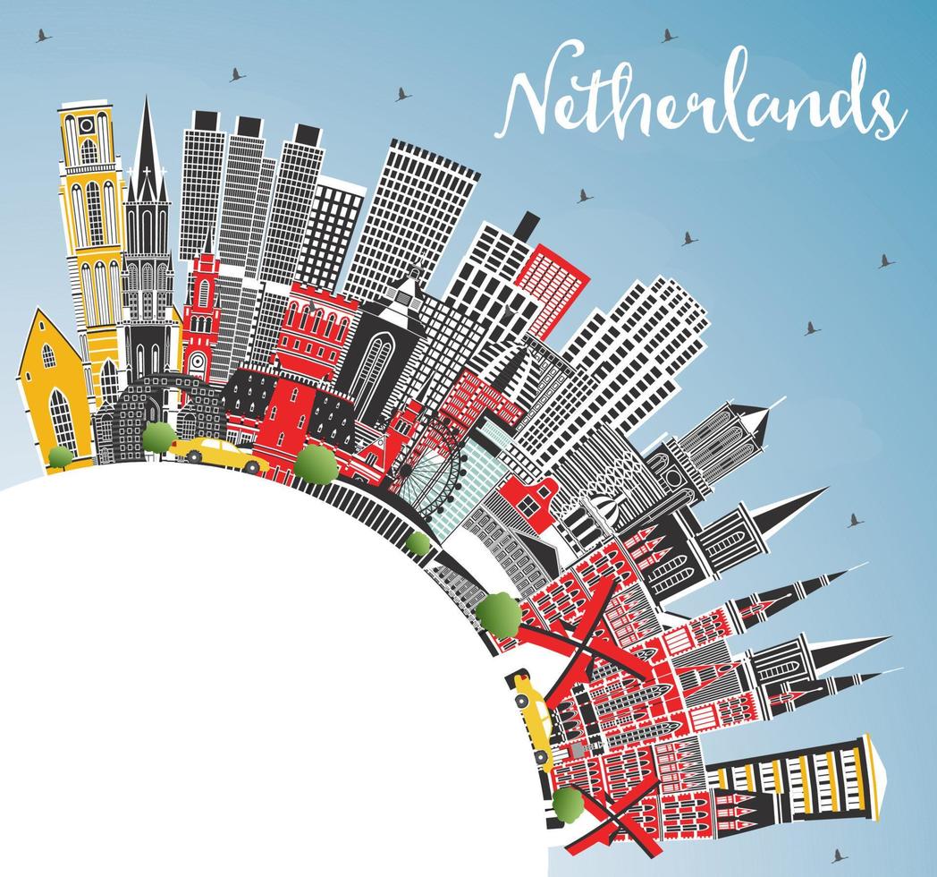 Netherlands Skyline with Gray Buildings, Blue Sky and Copy Space. vector