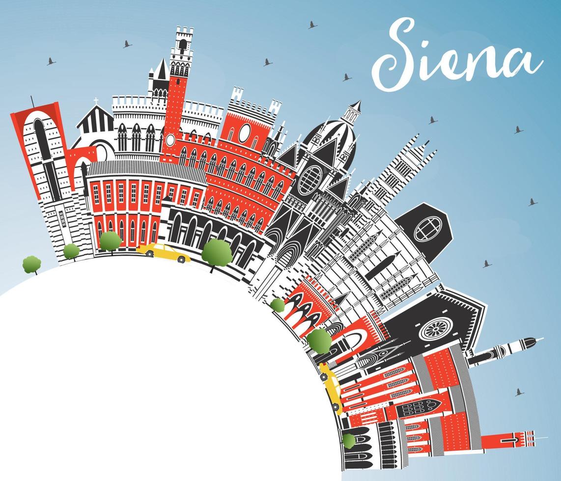 Siena Tuscany Italy City Skyline with Color Buildings, Blue Sky and Copy Space. vector