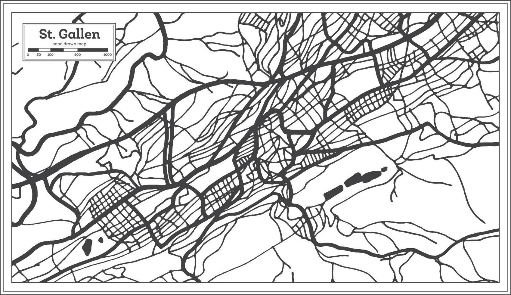 St. Gallen Switzerland City Map in Black and White Color in Retro Style. vector
