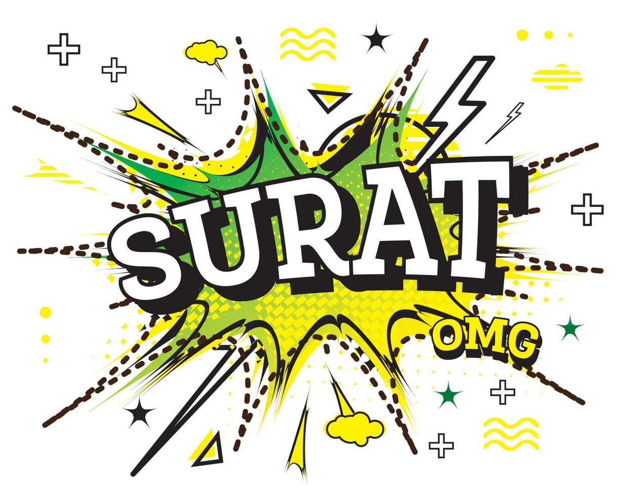 Surat Comic Text in Pop Art Style Isolated on White Background. vector