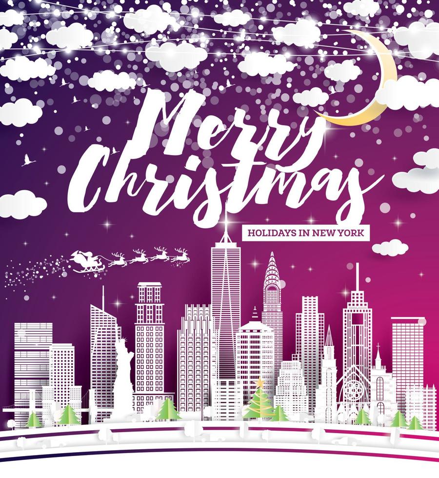 Christmas Flyer with New York USA City Skyline in Paper Cut Style. 17648206 Vector Art at Vecteezy