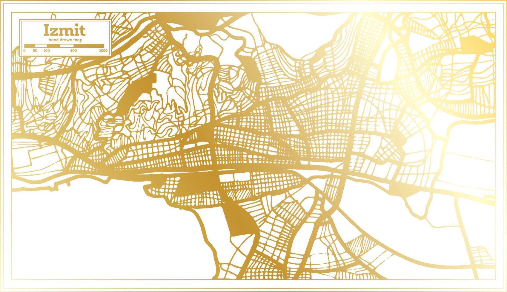 mapa de la ciudad de izmit turquía en estilo retro en color dorado. esquema del mapa. vector