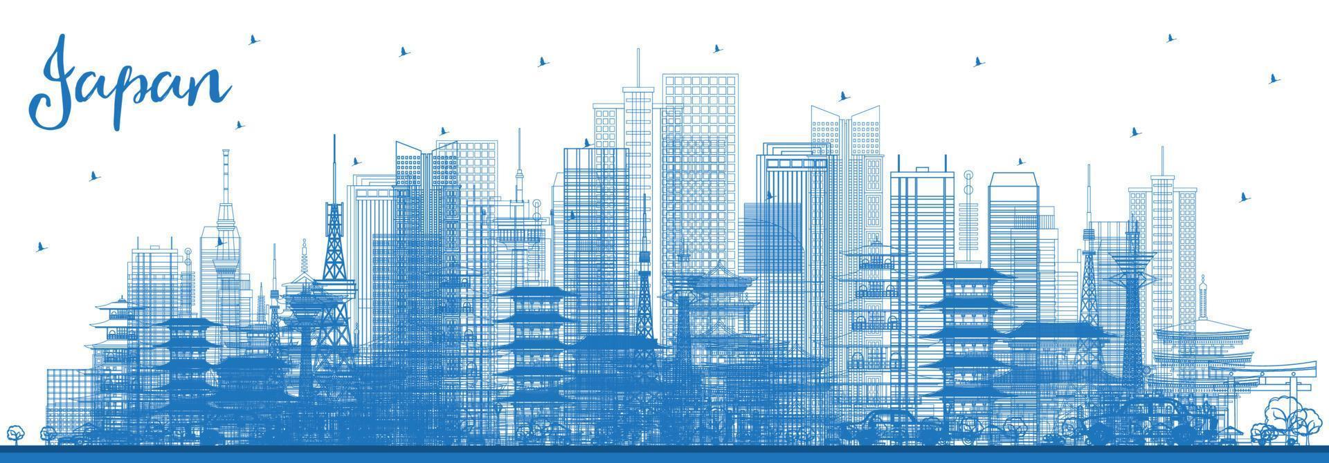 delinear el horizonte de Japón con edificios azules. vector