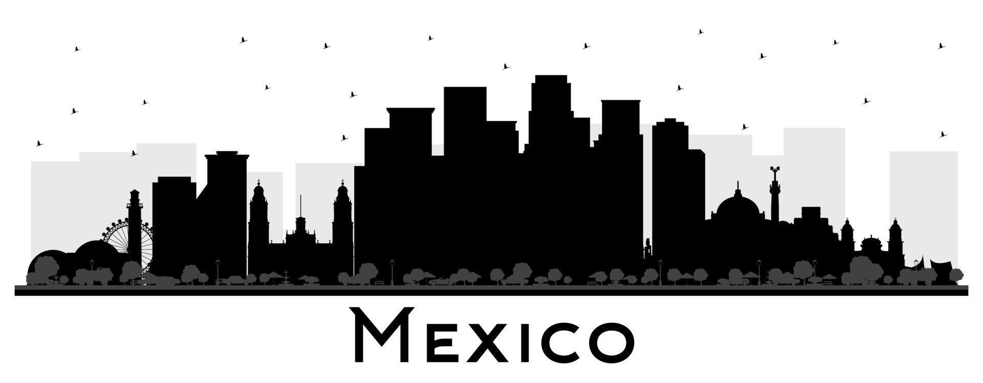 silueta del horizonte de México con edificios negros aislados en blanco. vector