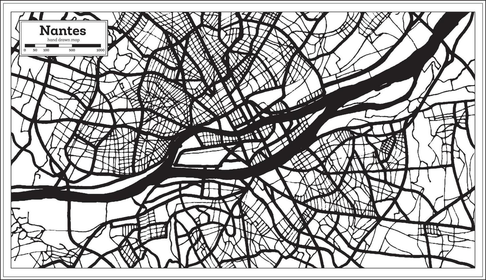 Nantes France Map in Black and White Color. vector