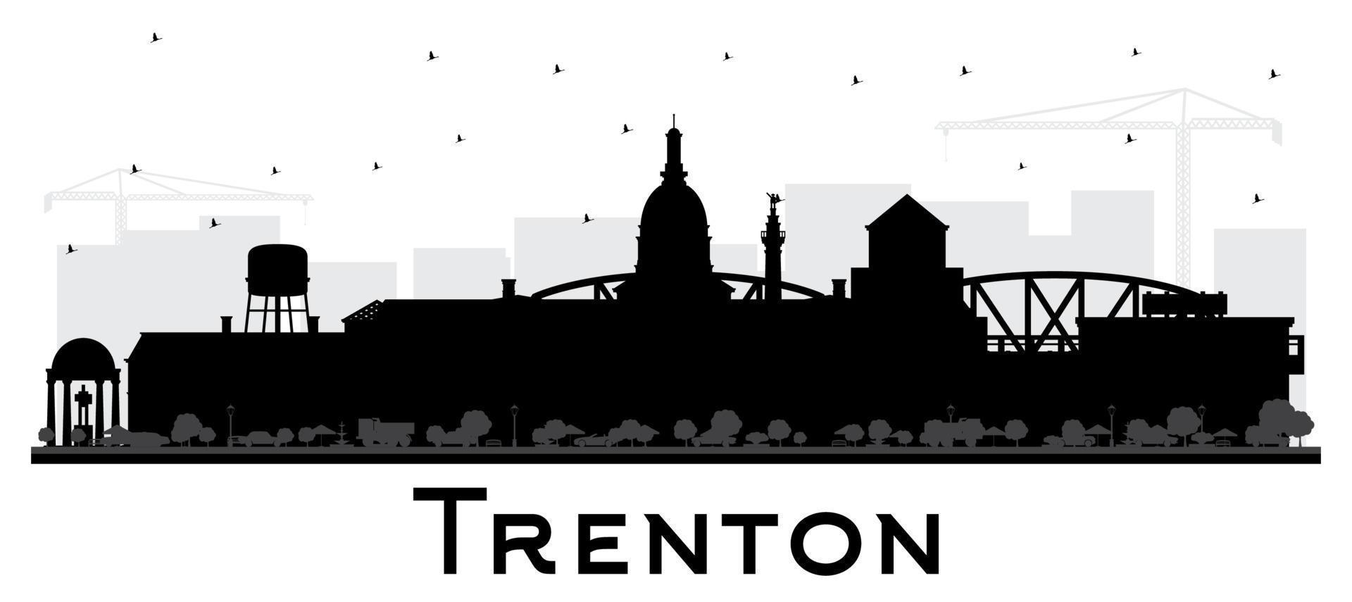 Trenton New Jersey City Skyline Silhouette with Black Buildings Isolated on White. vector