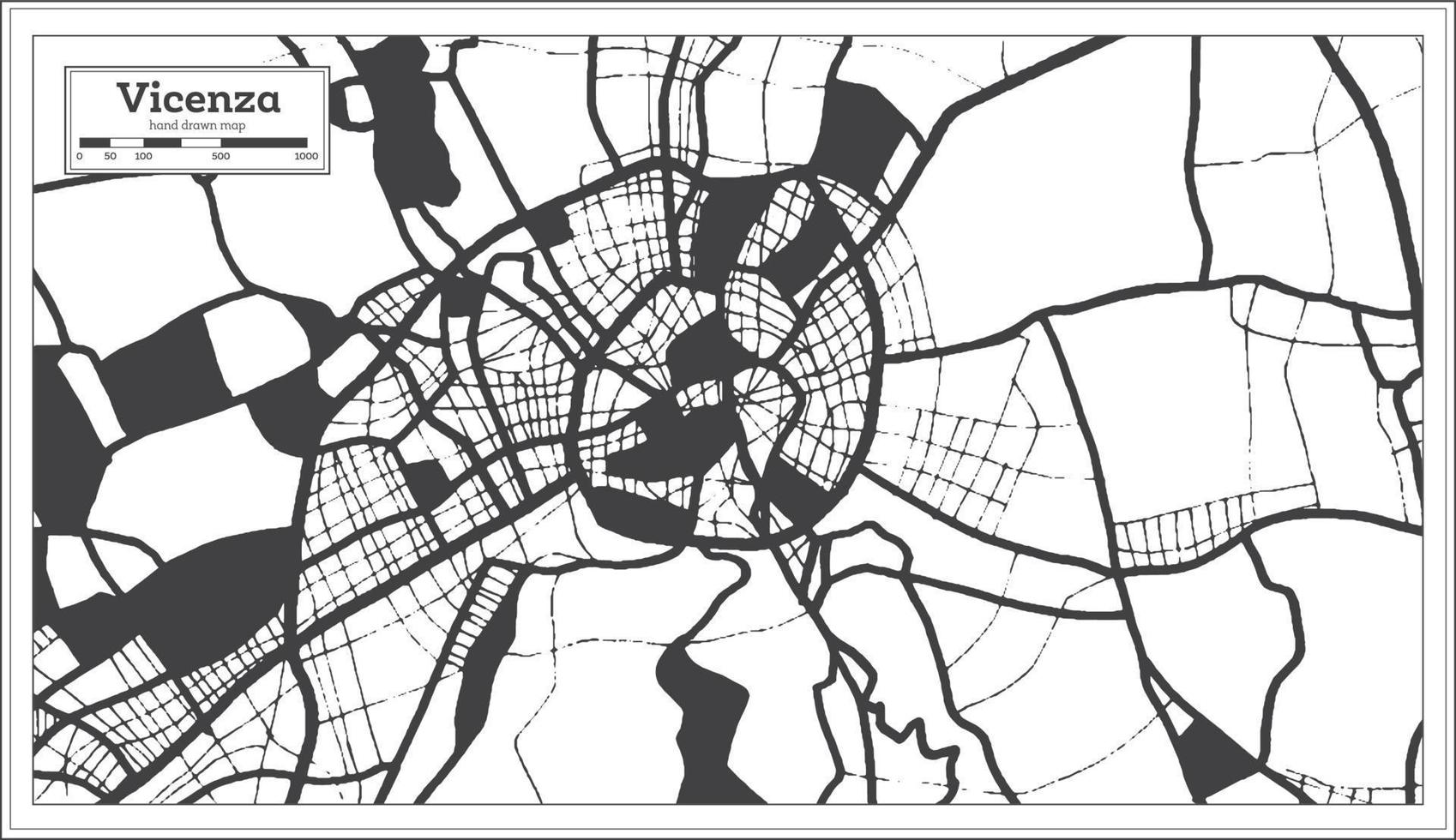 Vicenza Italy City Map in Black and White Color in Retro Style. Outline Map. vector