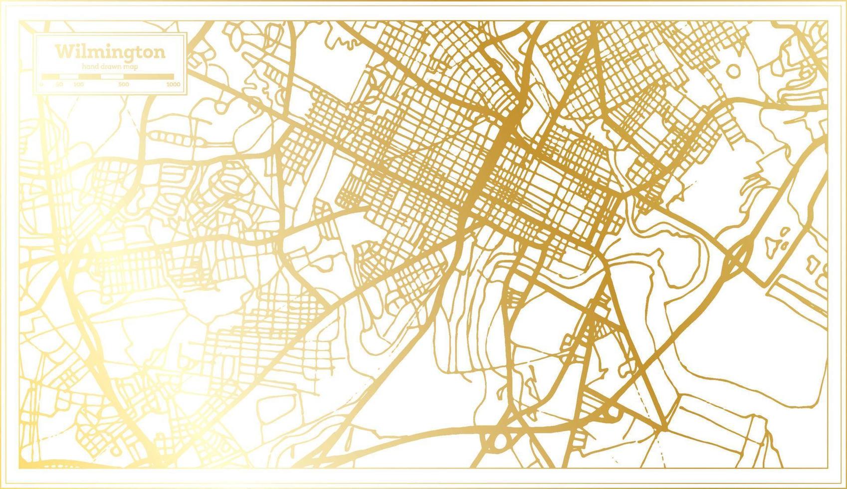 mapa de la ciudad de wilmington usa en estilo retro en color dorado. esquema del mapa. vector