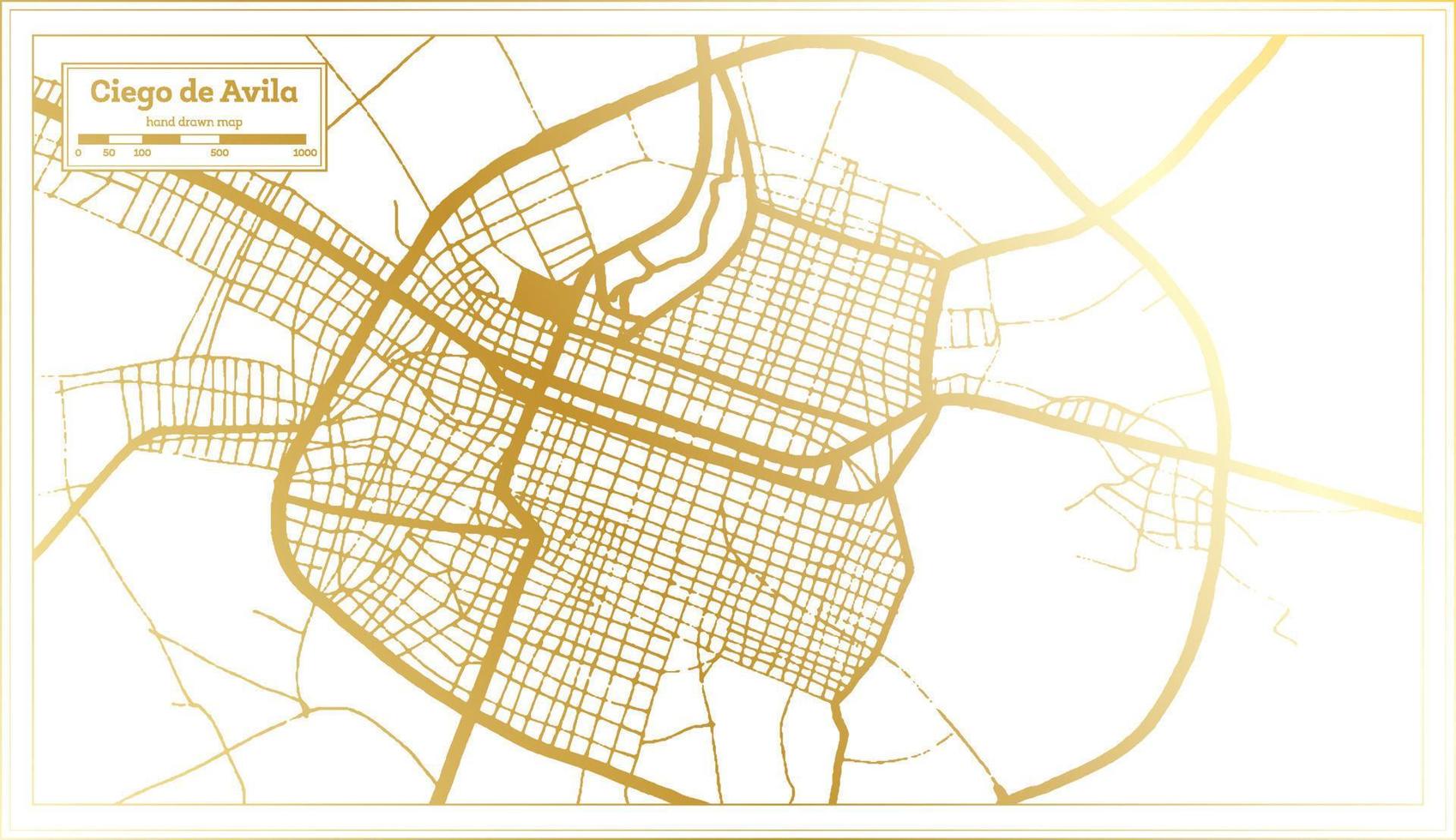 Ciego de Avila Cuba City Map in Retro Style in Golden Color. Outline Map. vector