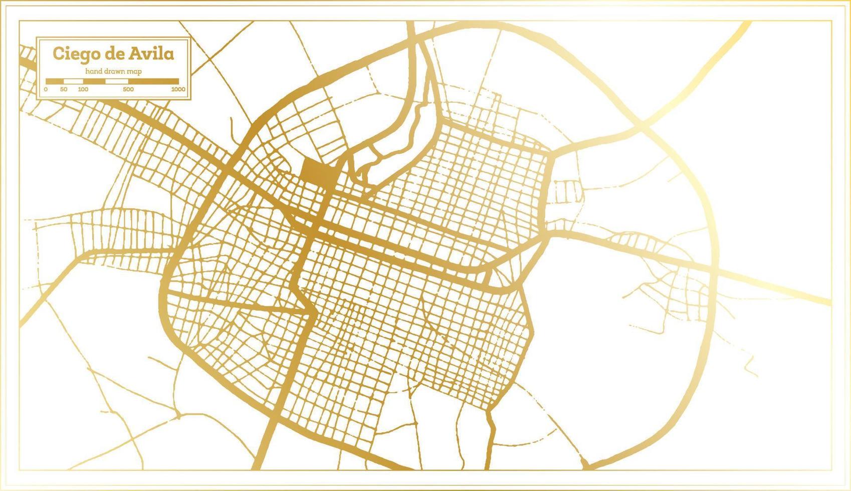 ciego de avila mapa de la ciudad de cuba en estilo retro en color dorado. esquema del mapa. vector