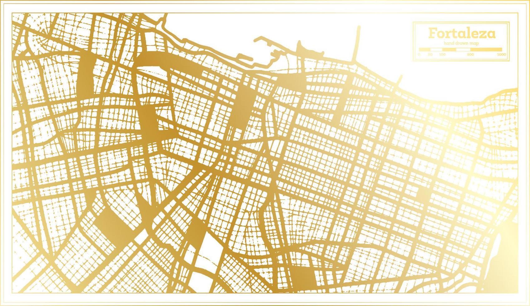 mapa de la ciudad de fortaleza brasil en estilo retro en color dorado. esquema del mapa. vector